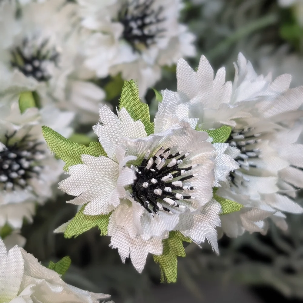 White Black Cornflower Bush Spray Faux Floral Design Artificial Flowers